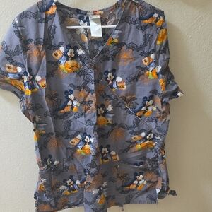 Disney Gray and Orange Halloween Scrub Top